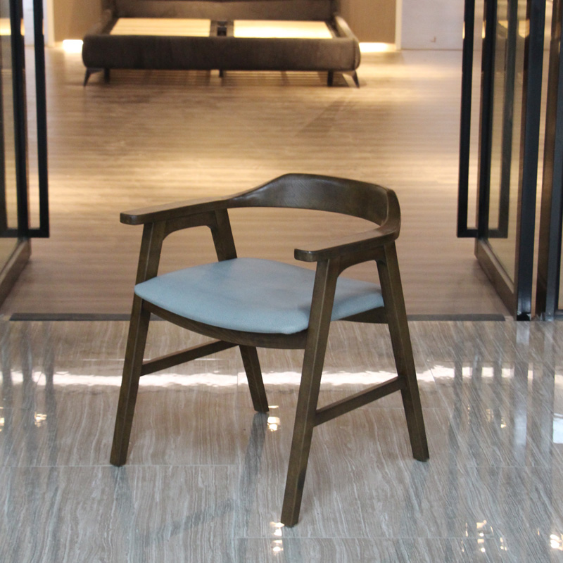 Mid-Century Modern Wooden Dining Chair with Armrest