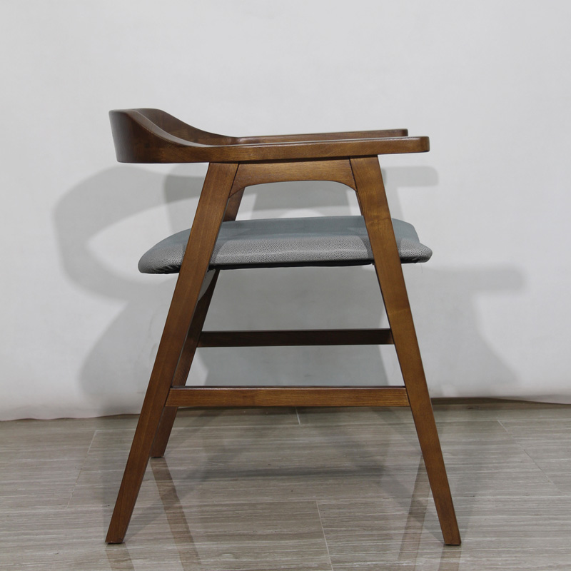 Mid-Century Modern Wooden Dining Chair with Armrest