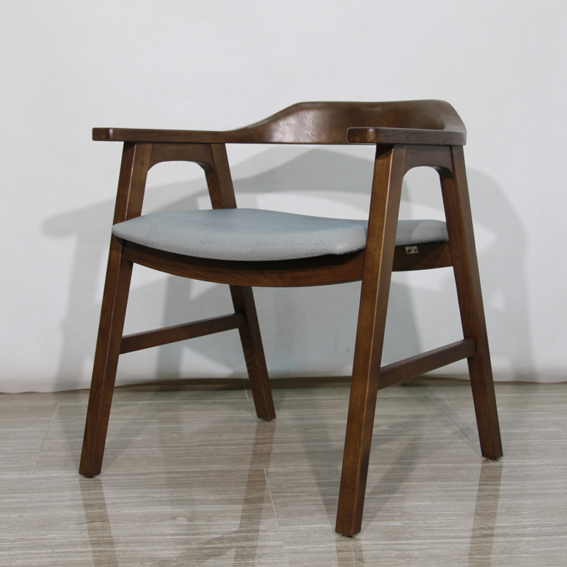 Mid-Century Modern Wooden Dining Chair with Armrest