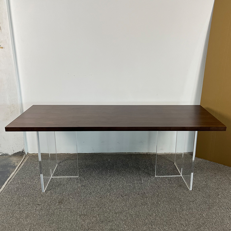 Minimalist Wooden Dining Table with Clear Acrylic Legs