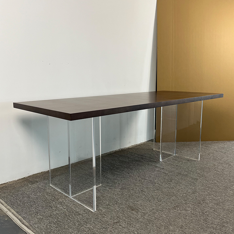 Minimalist Wooden Dining Table with Clear Acrylic Legs