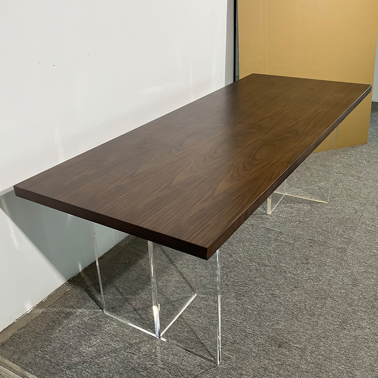 Minimalist Wooden Dining Table with Clear Acrylic Legs