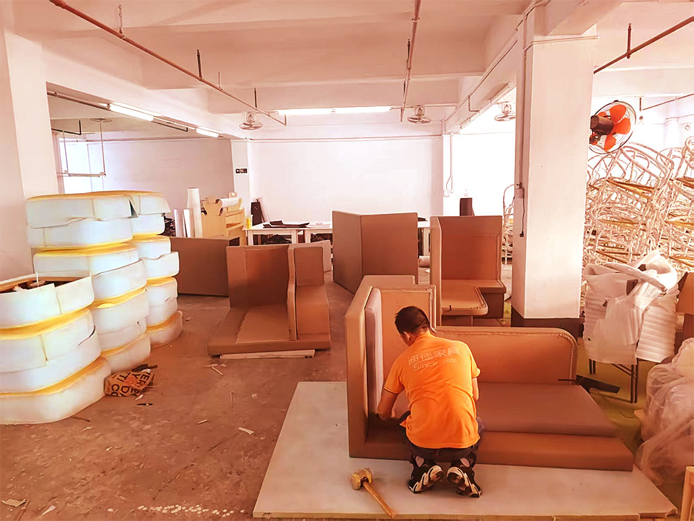 Upholstery workshop for custom commercial furniture at Dejell