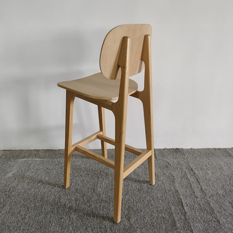 Back view of beech wood bar stool showing solid wood frame and cross-bar support