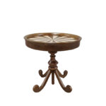 Ash wood round side table with sunburst veneer top and cabriole legs by Dejell