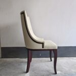 Upholstered dining chair high back diamond tufting cream white faux leather solid wood legs