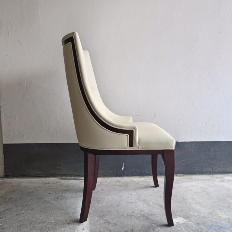Upholstered dining chair high back diamond tufting cream white faux leather solid wood legs
