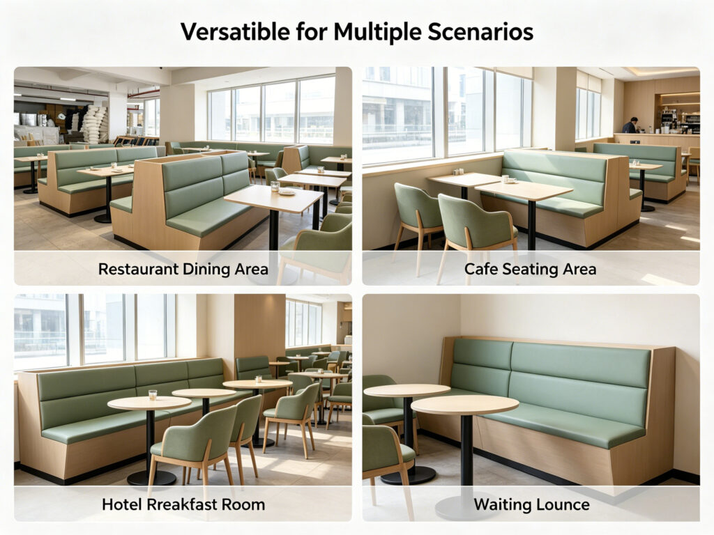 Restaurant booth seating in dining area, cafe, hotel breakfast room and waiting lounge scenarios by Dejell