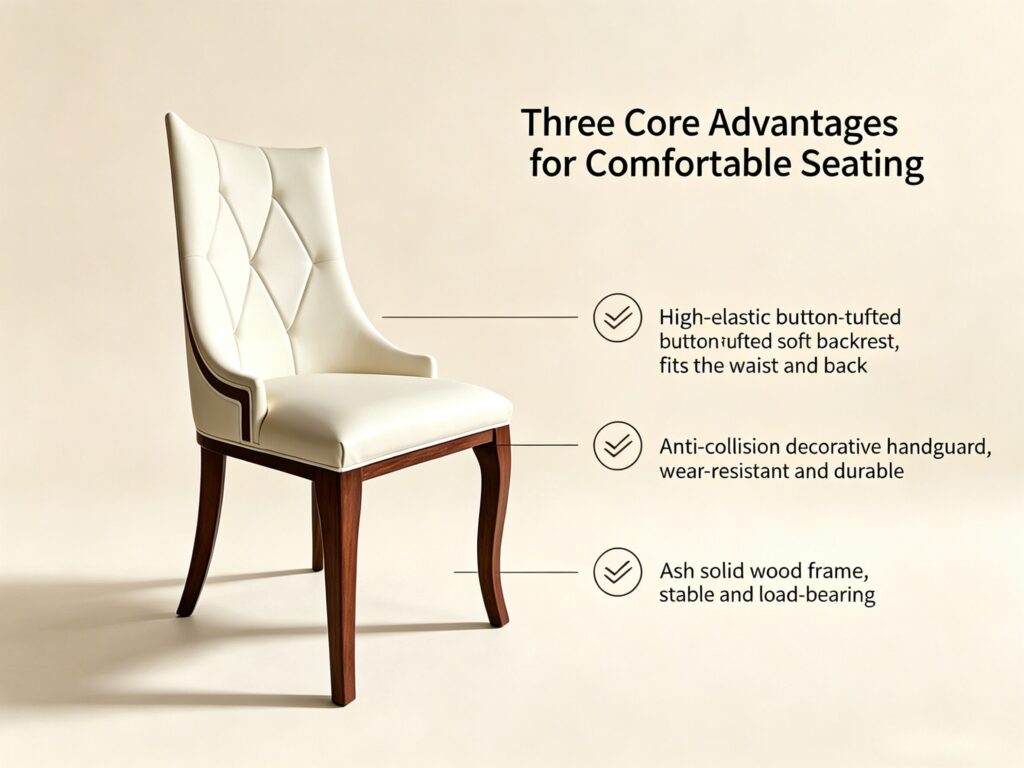 Diamond tufted dining chair key features - tufted backrest, anti-collision handguard, ash wood frame by Dejell