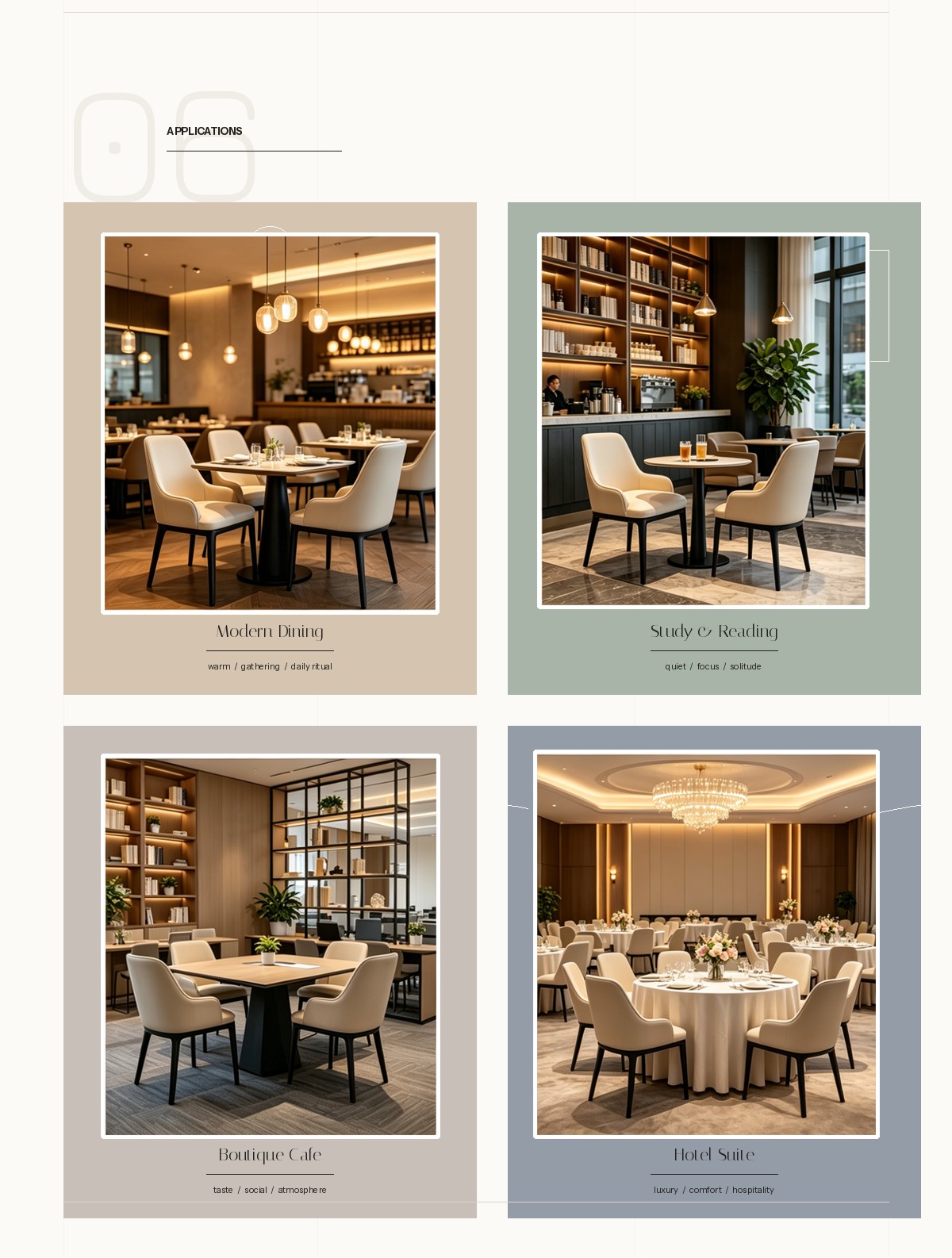 GD-W105 cream white dining chair applications in modern restaurant, boutique cafe, hotel suite and study settings, commercial grade furniture by Dejell
