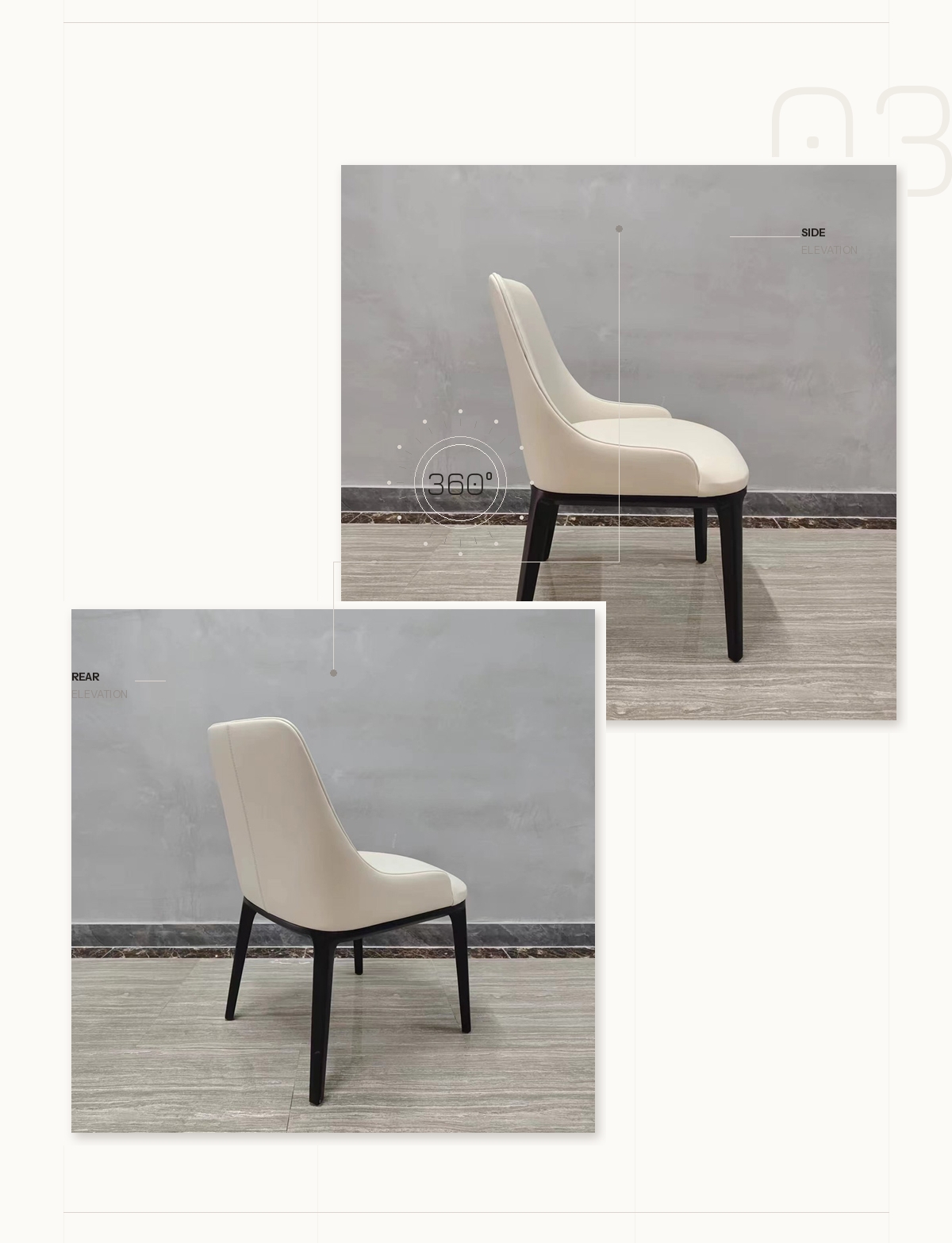 GD-W105 dining chair key features: wear-resistant PU leather upholstery, high-density foam core, solid white ash wood frame, armless space-saving profile, by Dejell