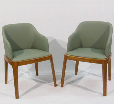 DJ-W384 green upholstered dining chair with solid wood frame by Dejell Furniture - commercial restaurant and cafe seating