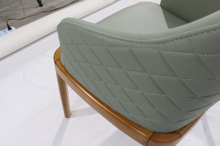 DJ-W384 green upholstered dining chair with solid wood frame by Dejell Furniture - commercial restaurant and cafe seating