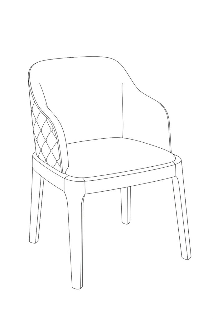 DJ-W384 green upholstered dining chair technical line drawing