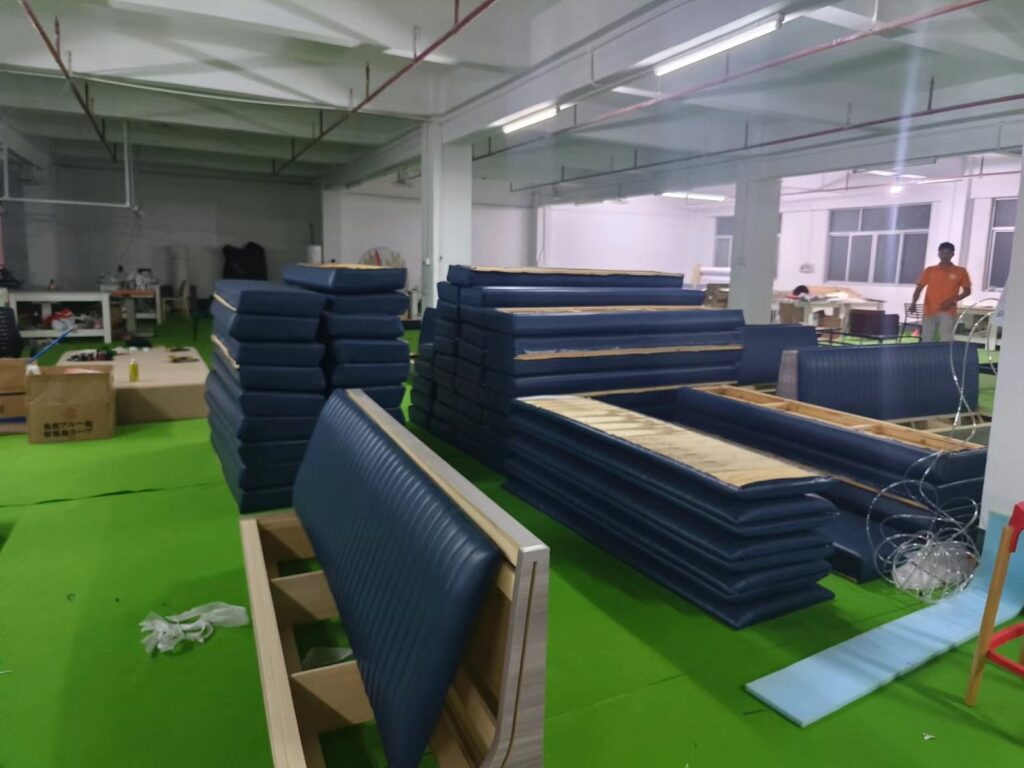 Upholstery foam and fabric stacks in Dejell factory
